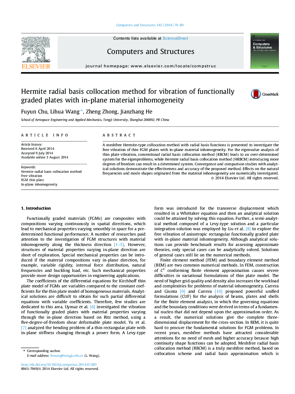 Hermite radial basis collocation method for vibration of functionally graded plates with in-plane material inhomogeneity