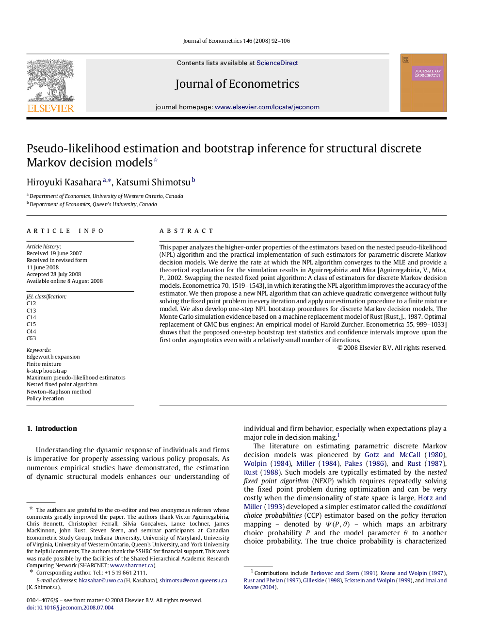 Pseudo-likelihood estimation and bootstrap inference for structural discrete Markov decision models