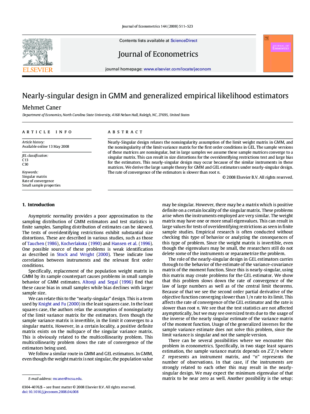 Nearly-singular design in GMM and generalized empirical likelihood estimators