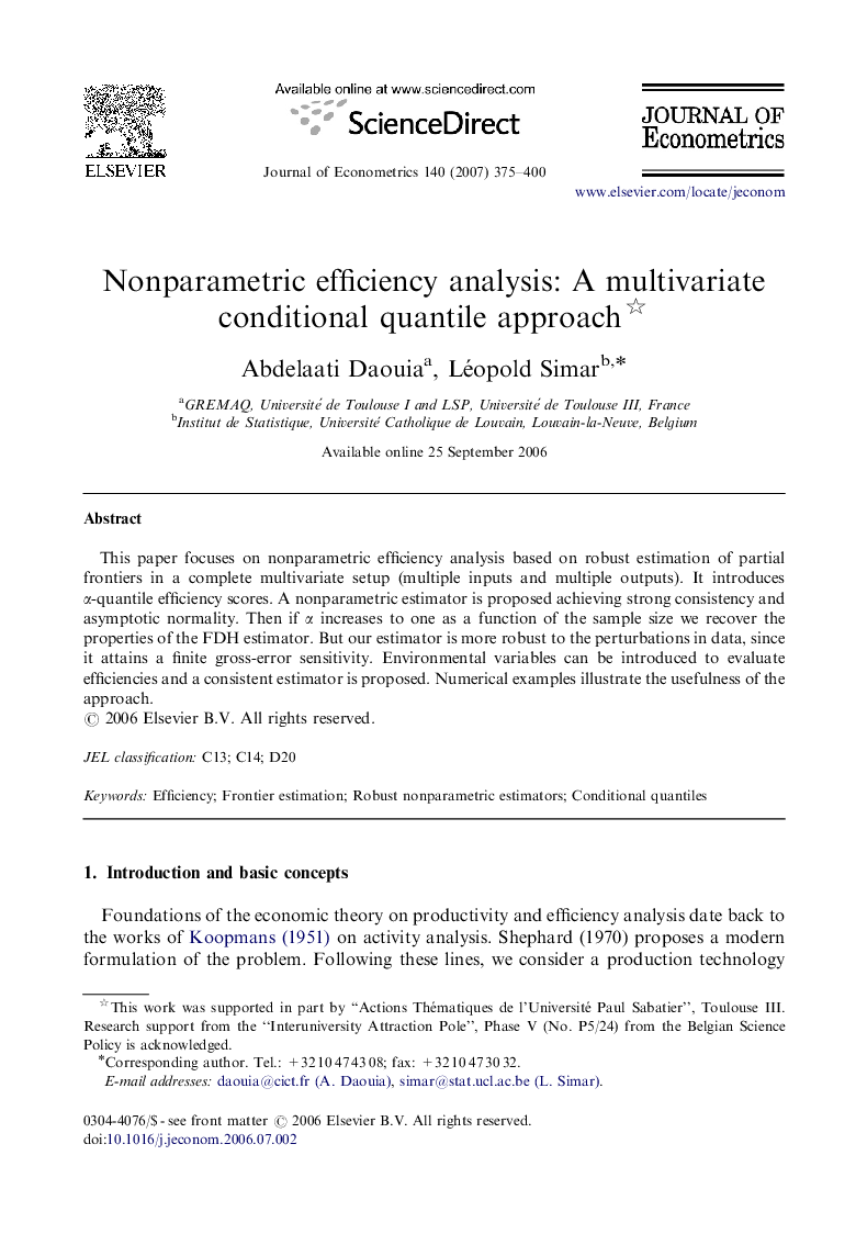 Nonparametric efficiency analysis: A multivariate conditional quantile approach