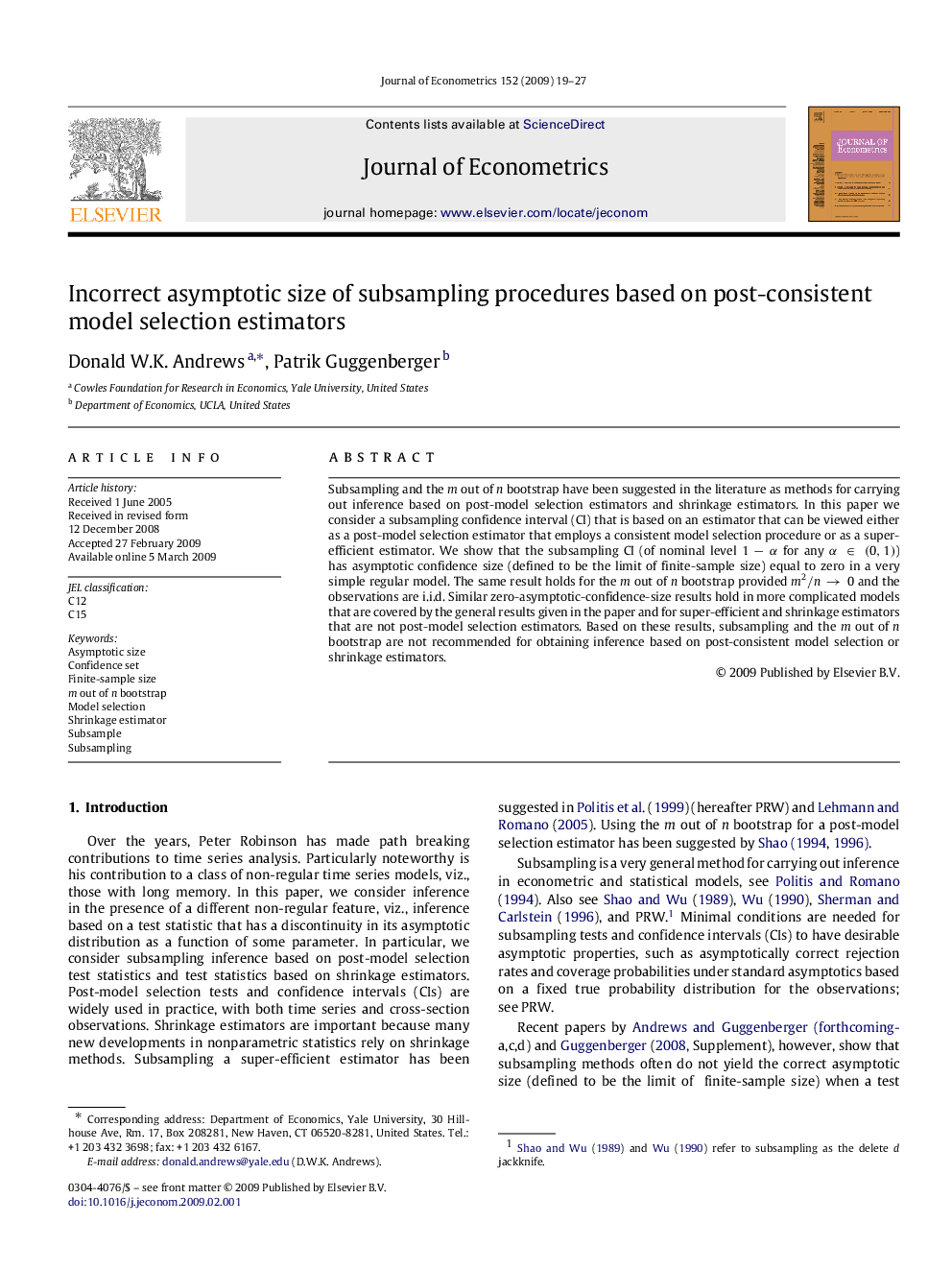 Incorrect asymptotic size of subsampling procedures based on post-consistent model selection estimators