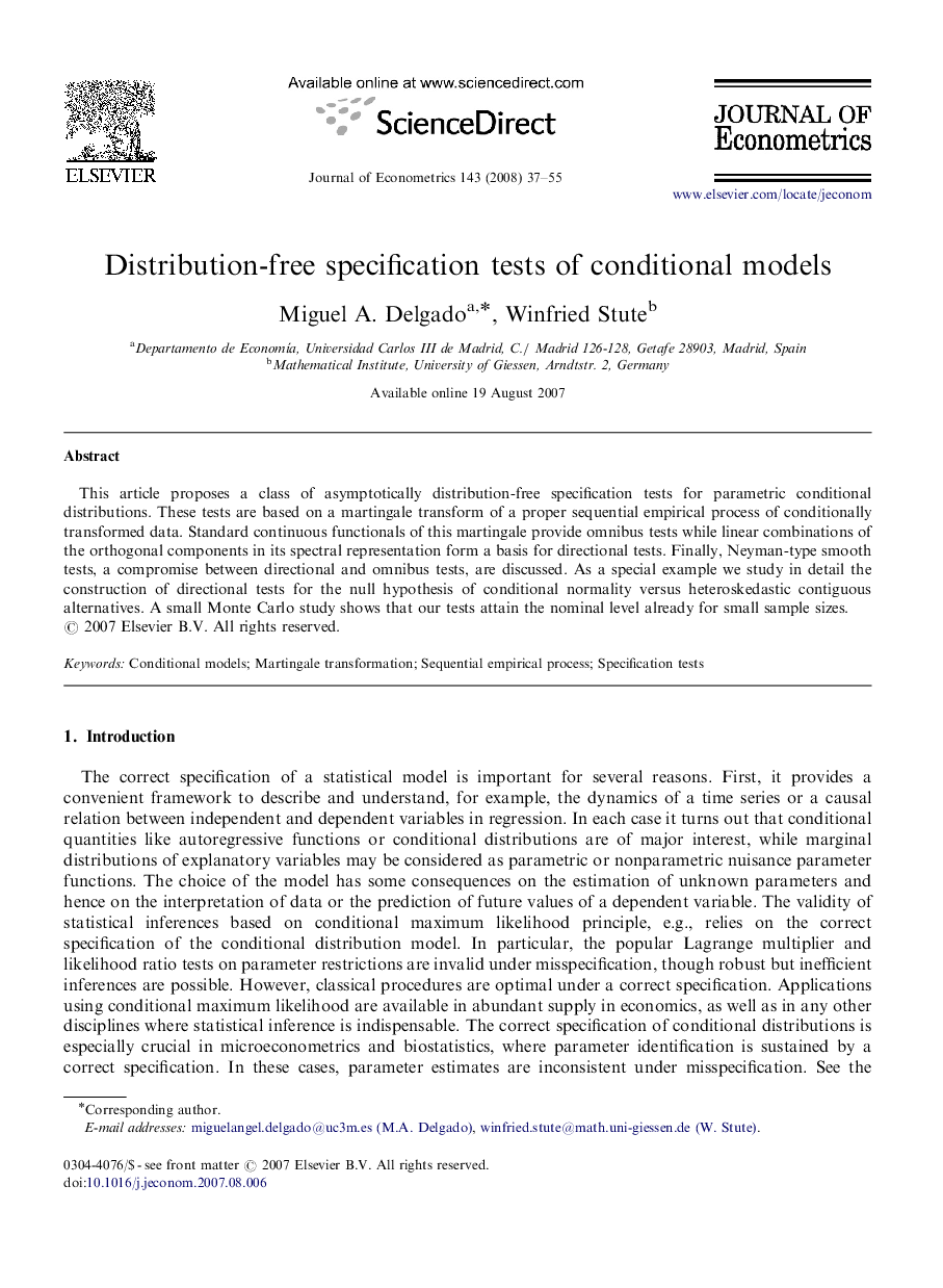 Distribution-free specification tests of conditional models