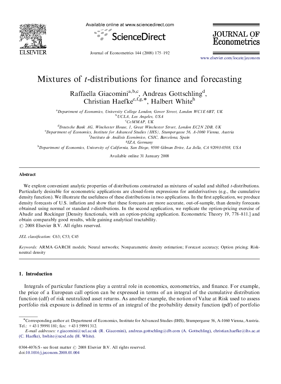 Mixtures of t-distributions for finance and forecasting