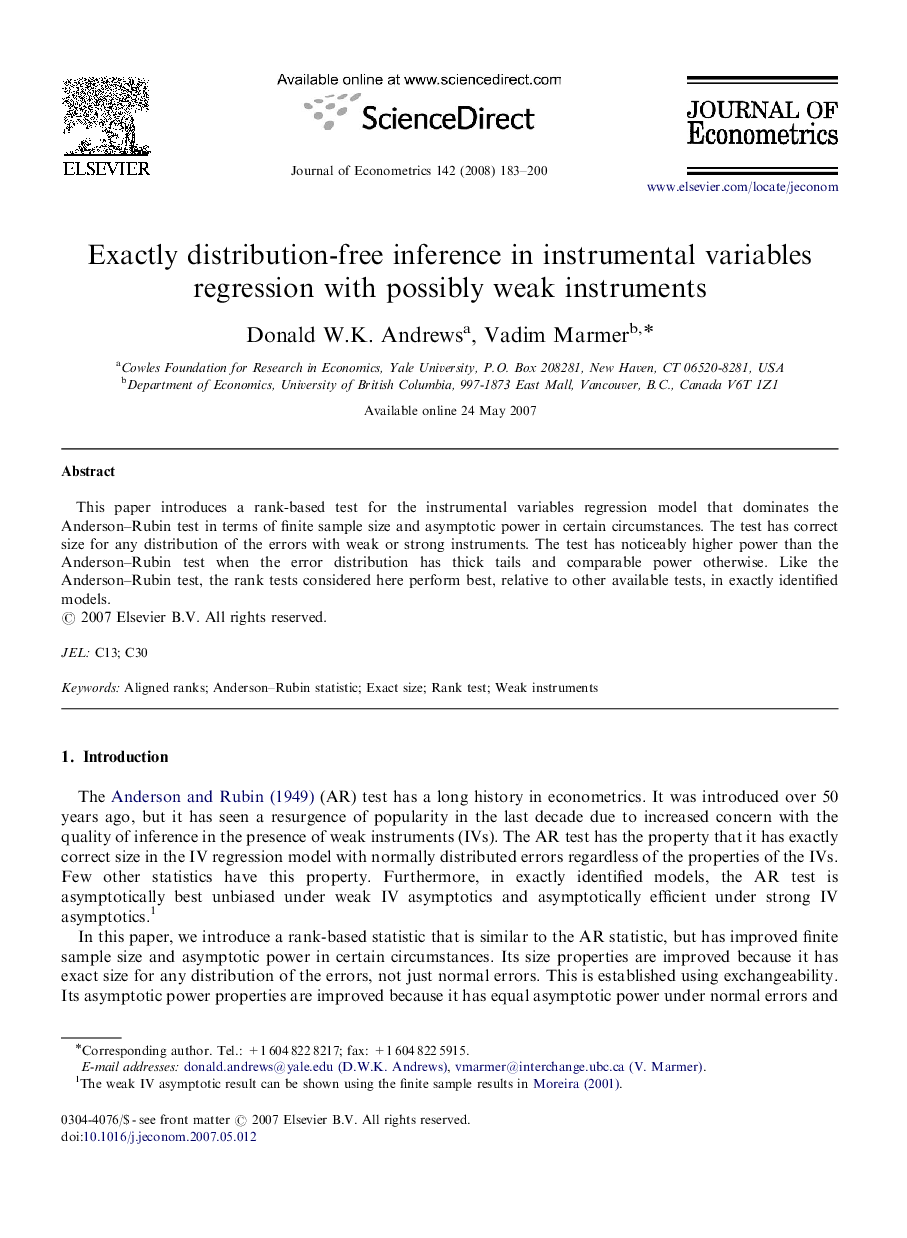 Exactly distribution-free inference in instrumental variables regression with possibly weak instruments