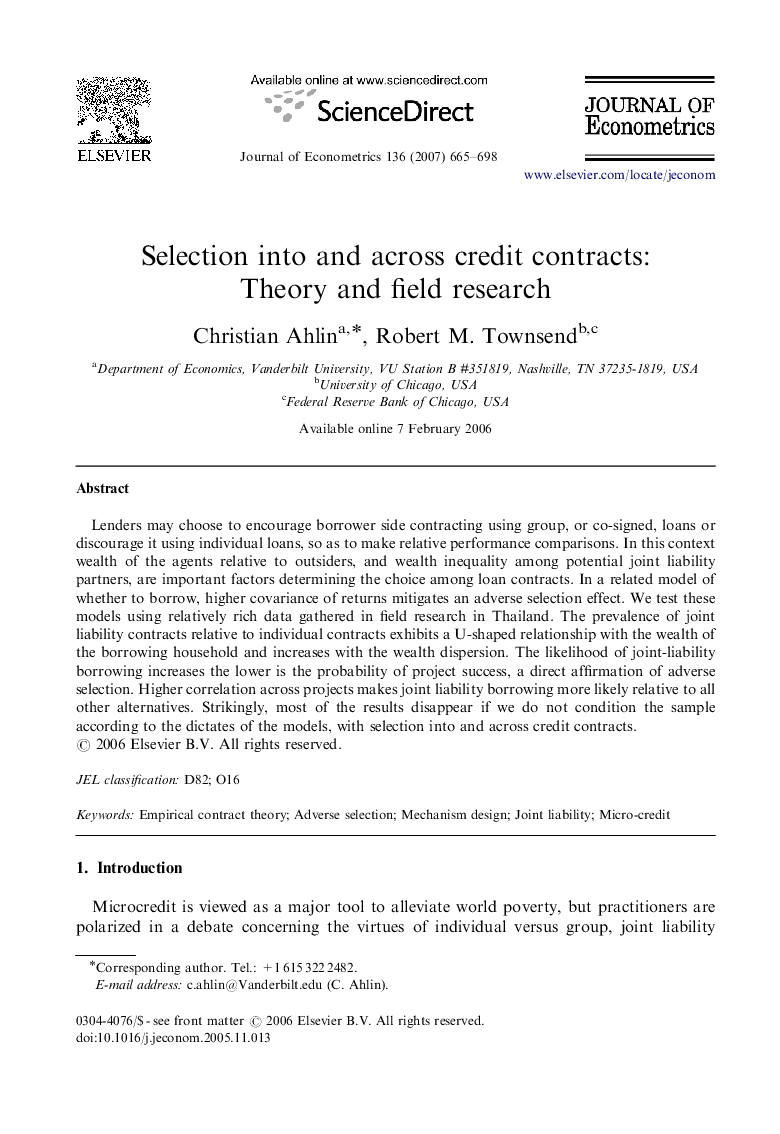 Selection into and across credit contracts: Theory and field research