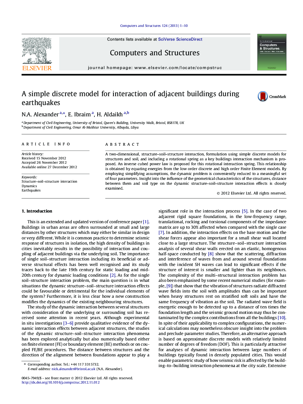 A simple discrete model for interaction of adjacent buildings during earthquakes