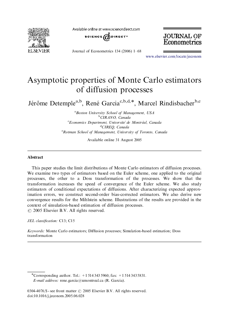 Asymptotic properties of Monte Carlo estimators of diffusion processes