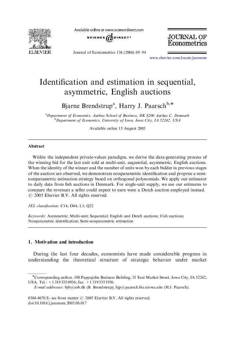 Identification and estimation in sequential, asymmetric, English auctions