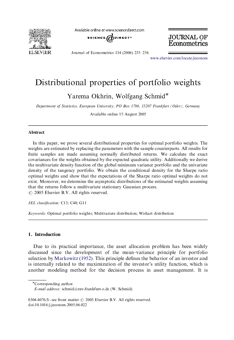 Distributional properties of portfolio weights