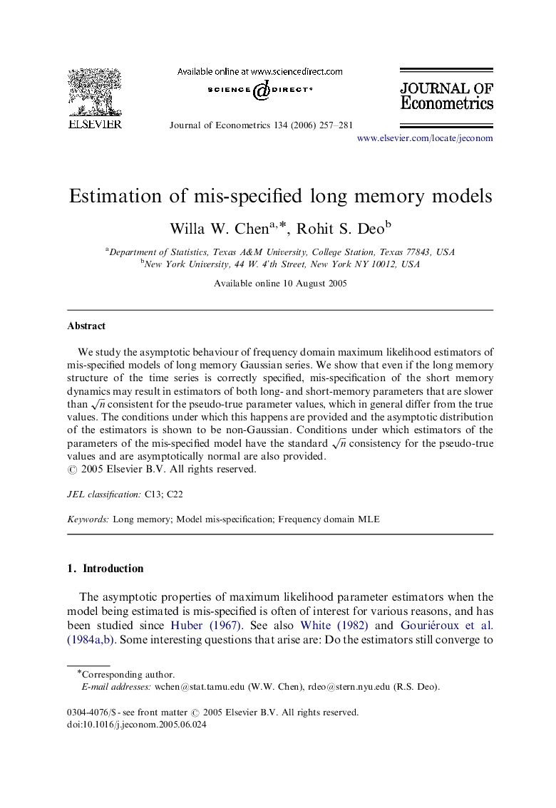 Estimation of mis-specified long memory models