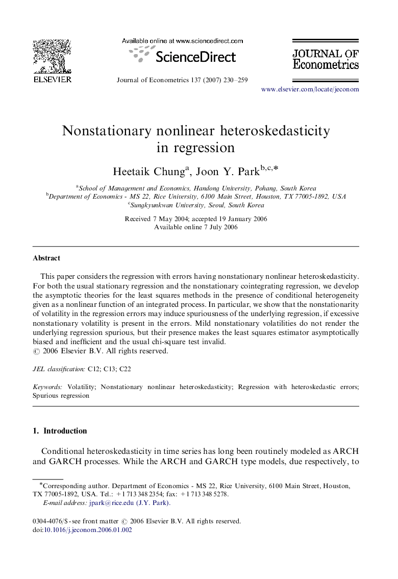 Nonstationary nonlinear heteroskedasticity in regression