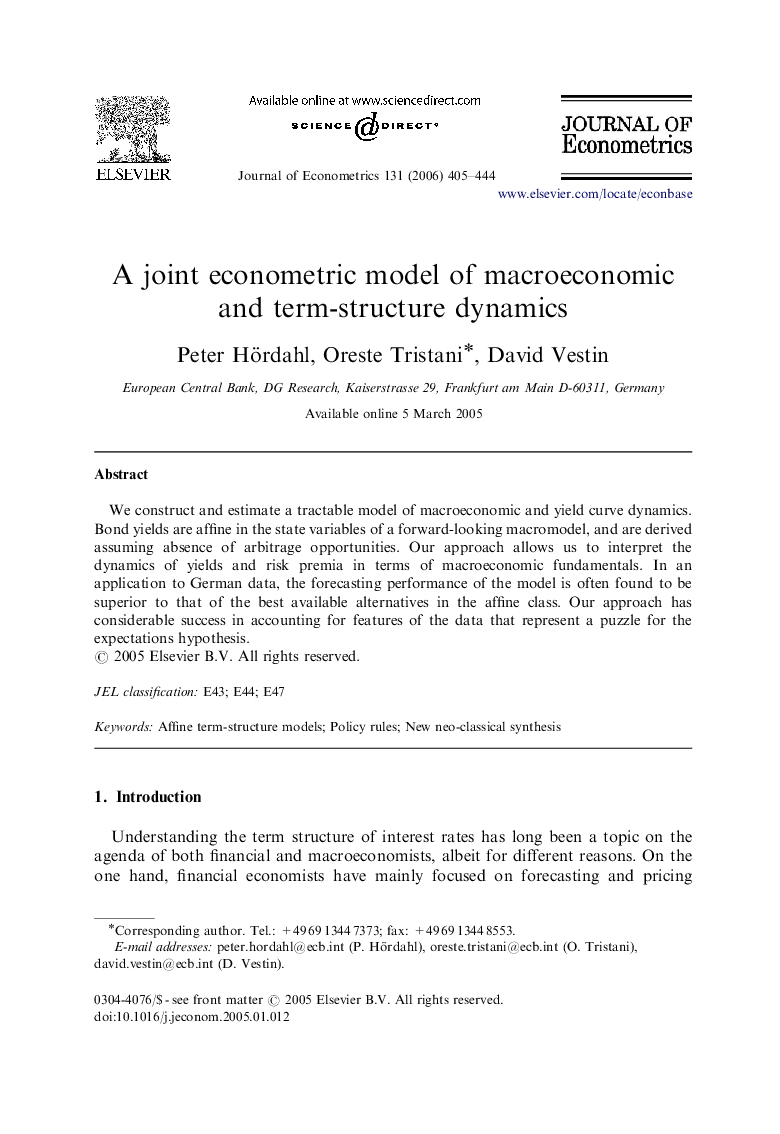 A joint econometric model of macroeconomic and term-structure dynamics