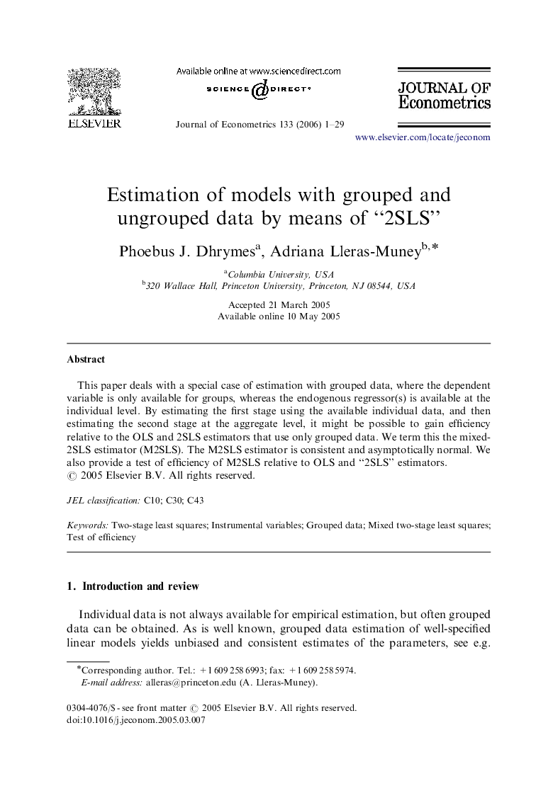 Estimation of models with grouped and ungrouped data by means of “2SLS”