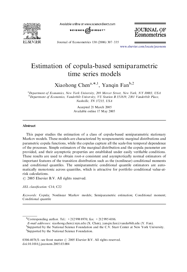 Estimation of copula-based semiparametric time series models