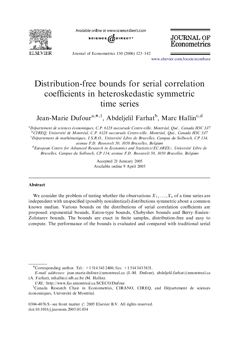 Distribution-free bounds for serial correlation coefficients in heteroskedastic symmetric time series