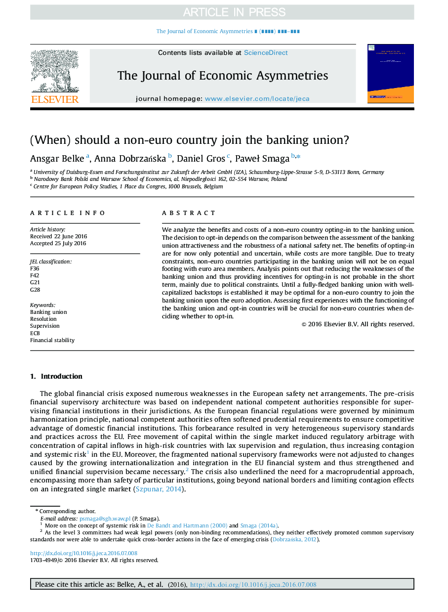 (When) should a non-euro country join the banking union?