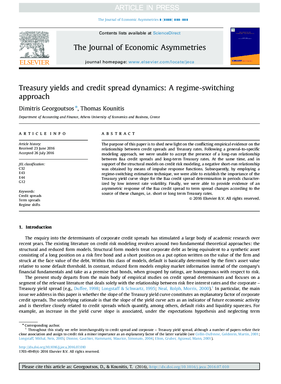 Treasury yields and credit spread dynamics: A regime-switching approach