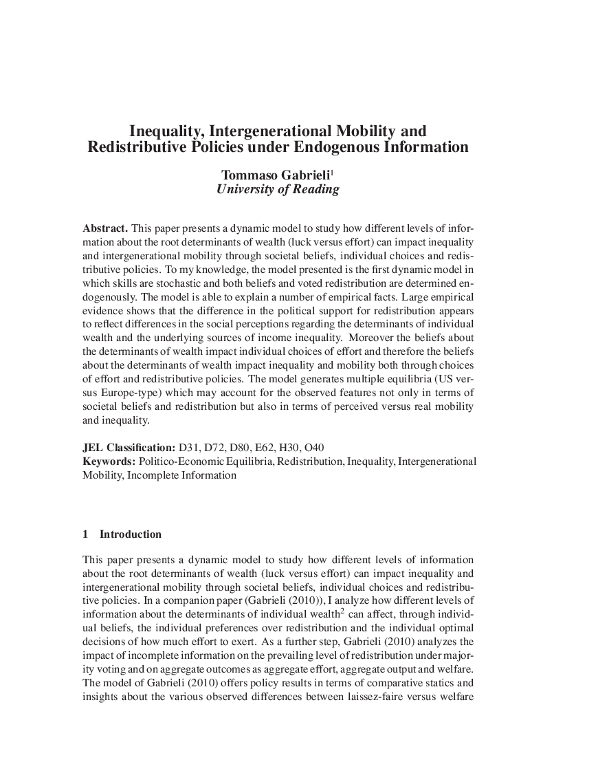 Inequality, Intergenerational Mobility and Redistributive Policies under Endogenous Information