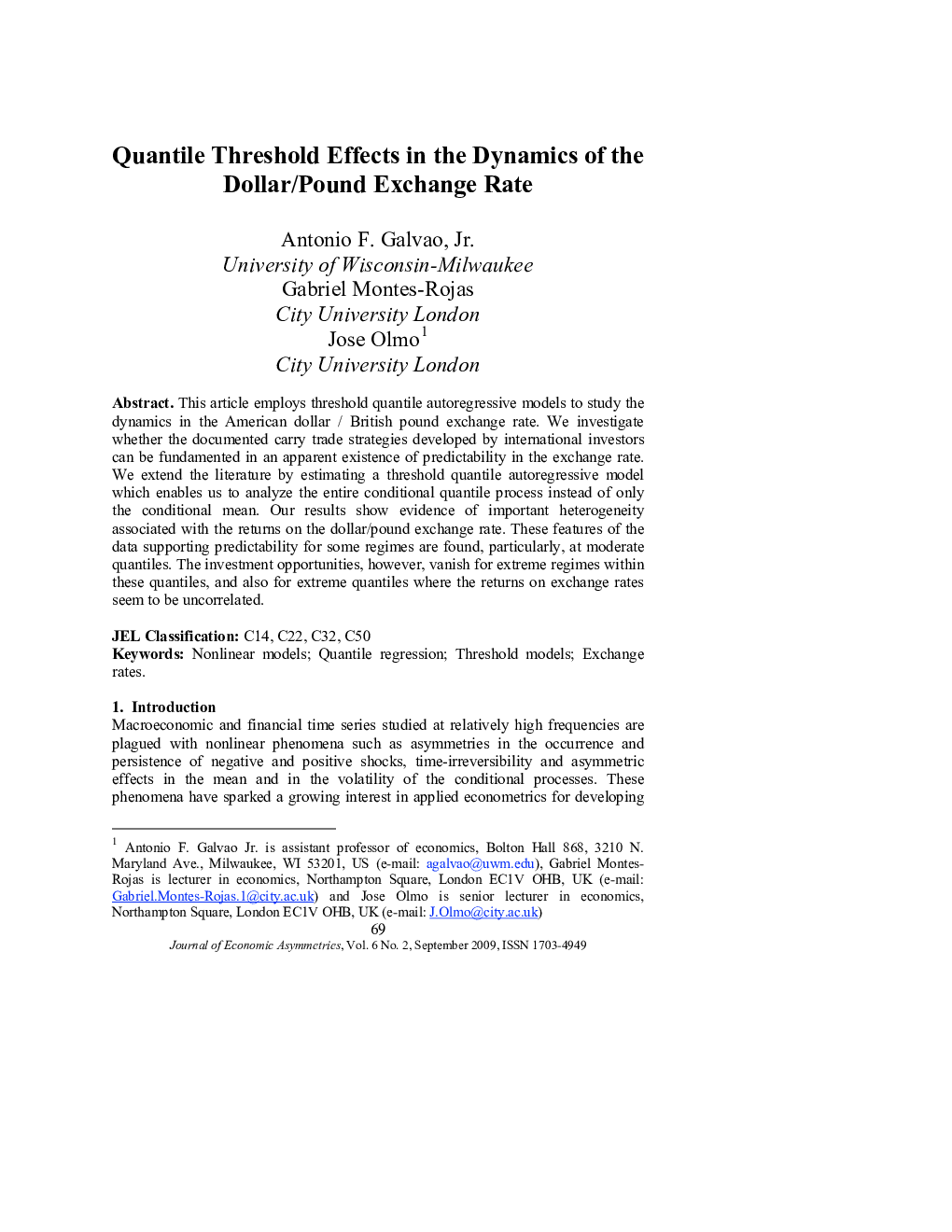 Quantile Threshold Effects in the Dynamics of the Dollar/Pound Exchange Rate