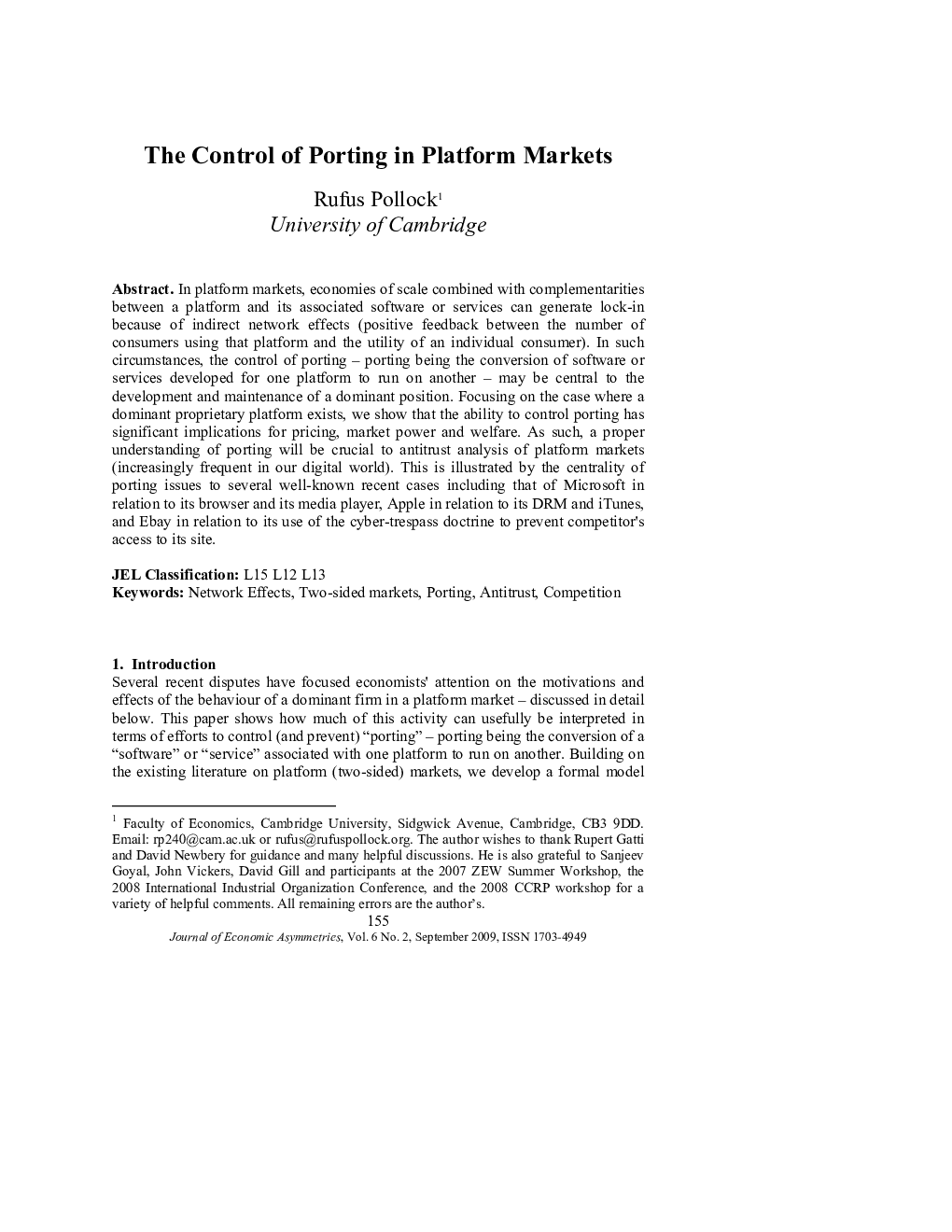 The Control of Porting in Platform Markets