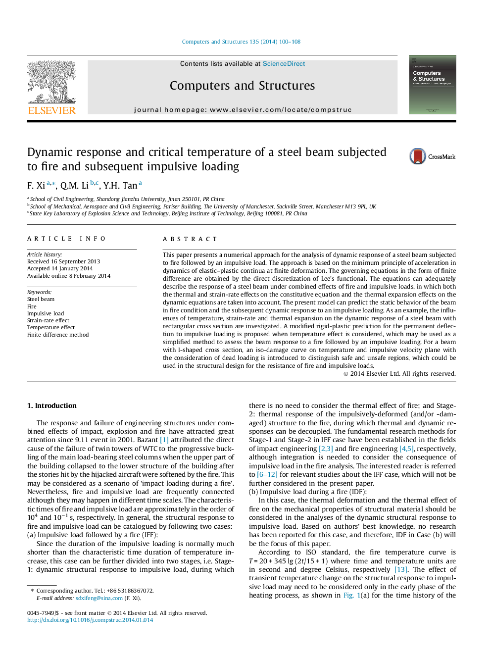 Dynamic response and critical temperature of a steel beam subjected to fire and subsequent impulsive loading