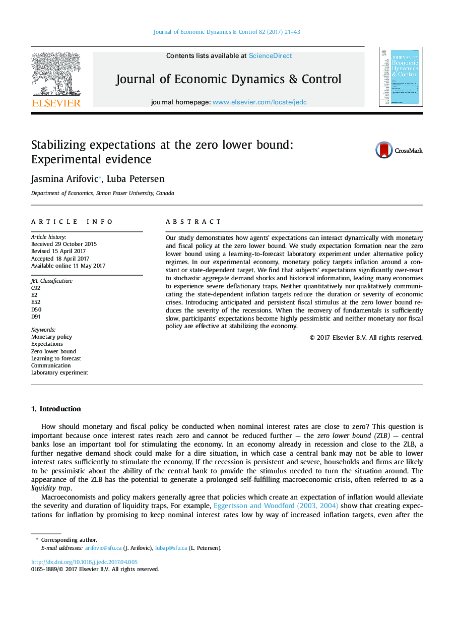 Stabilizing expectations at the zero lower bound: Experimental evidence