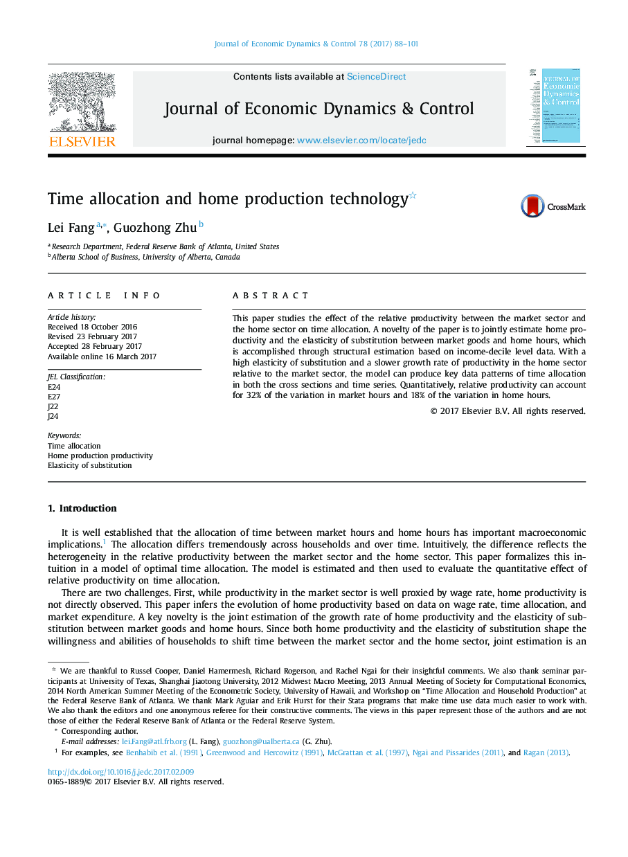 Time allocation and home production technology