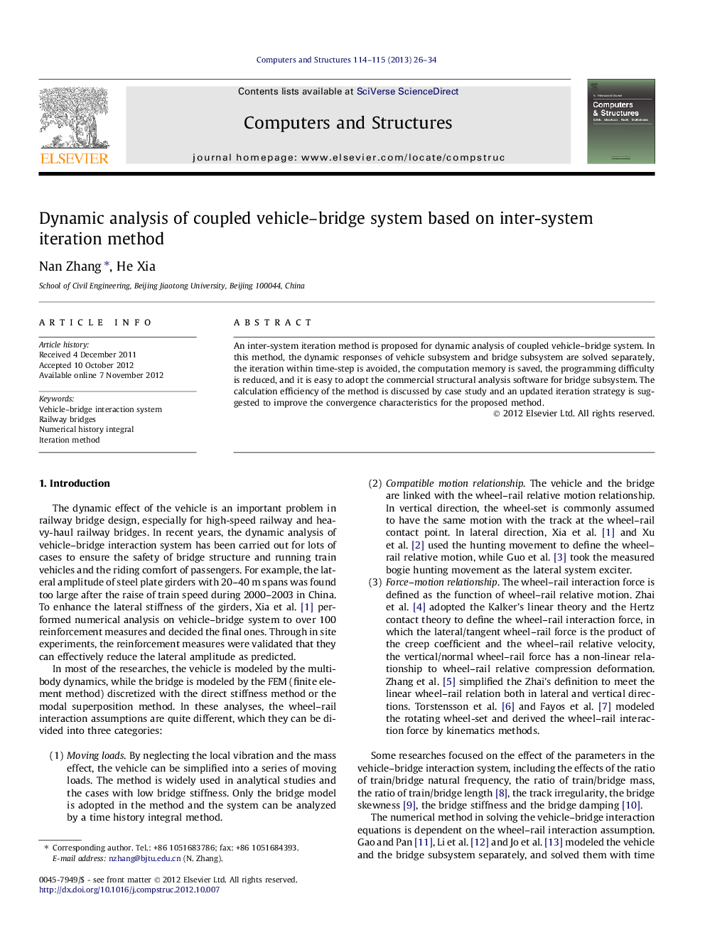 Dynamic analysis of coupled vehicle–bridge system based on inter-system iteration method