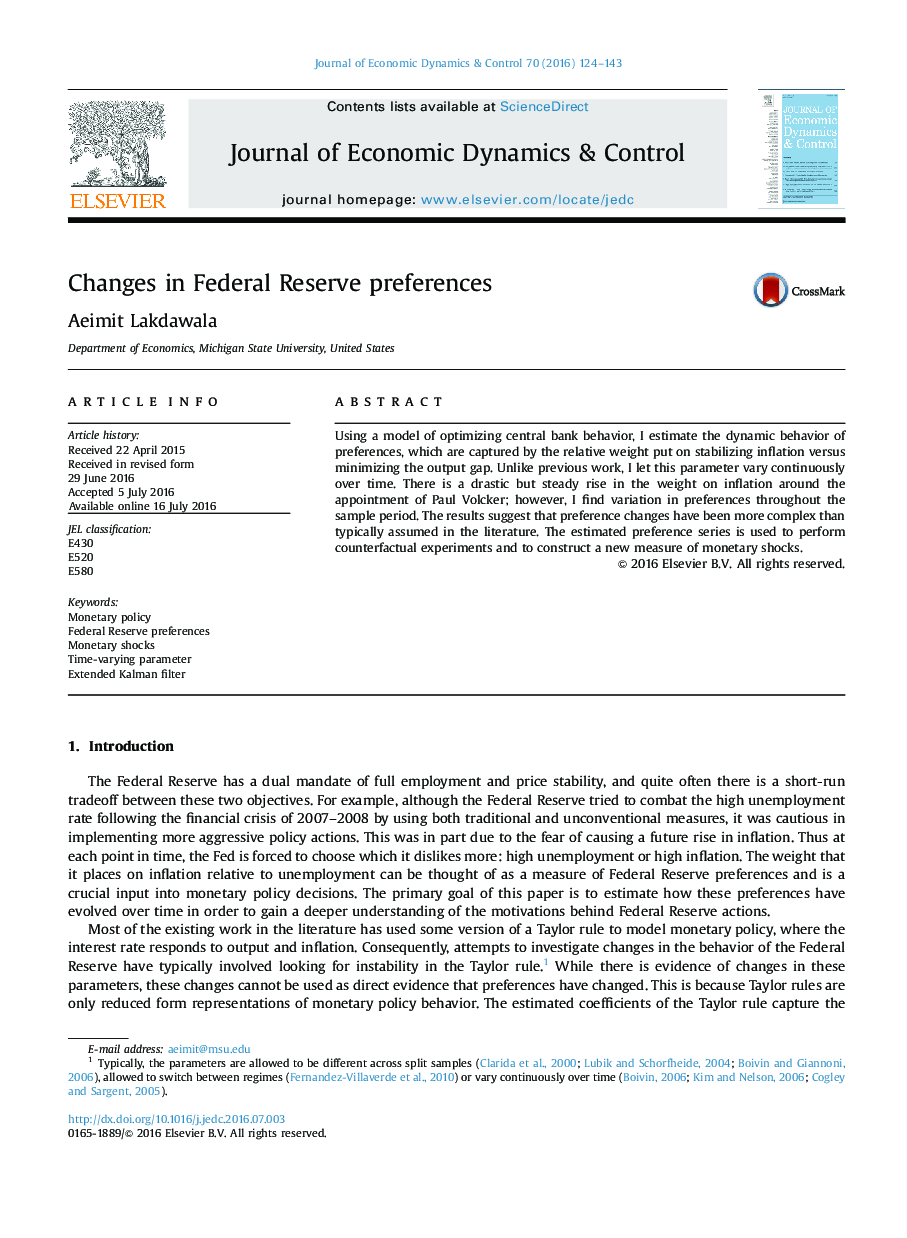 Changes in Federal Reserve preferences