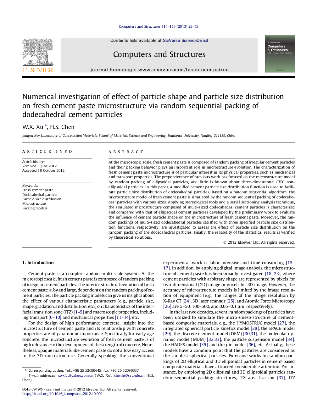 Numerical investigation of effect of particle shape and particle size distribution on fresh cement paste microstructure via random sequential packing of dodecahedral cement particles