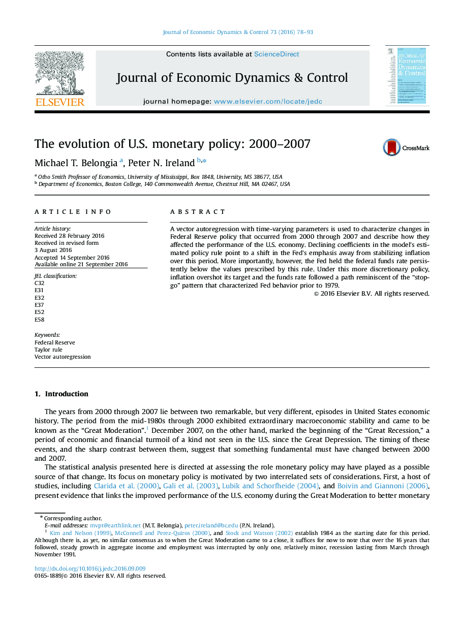 The evolution of U.S. monetary policy: 2000-2007