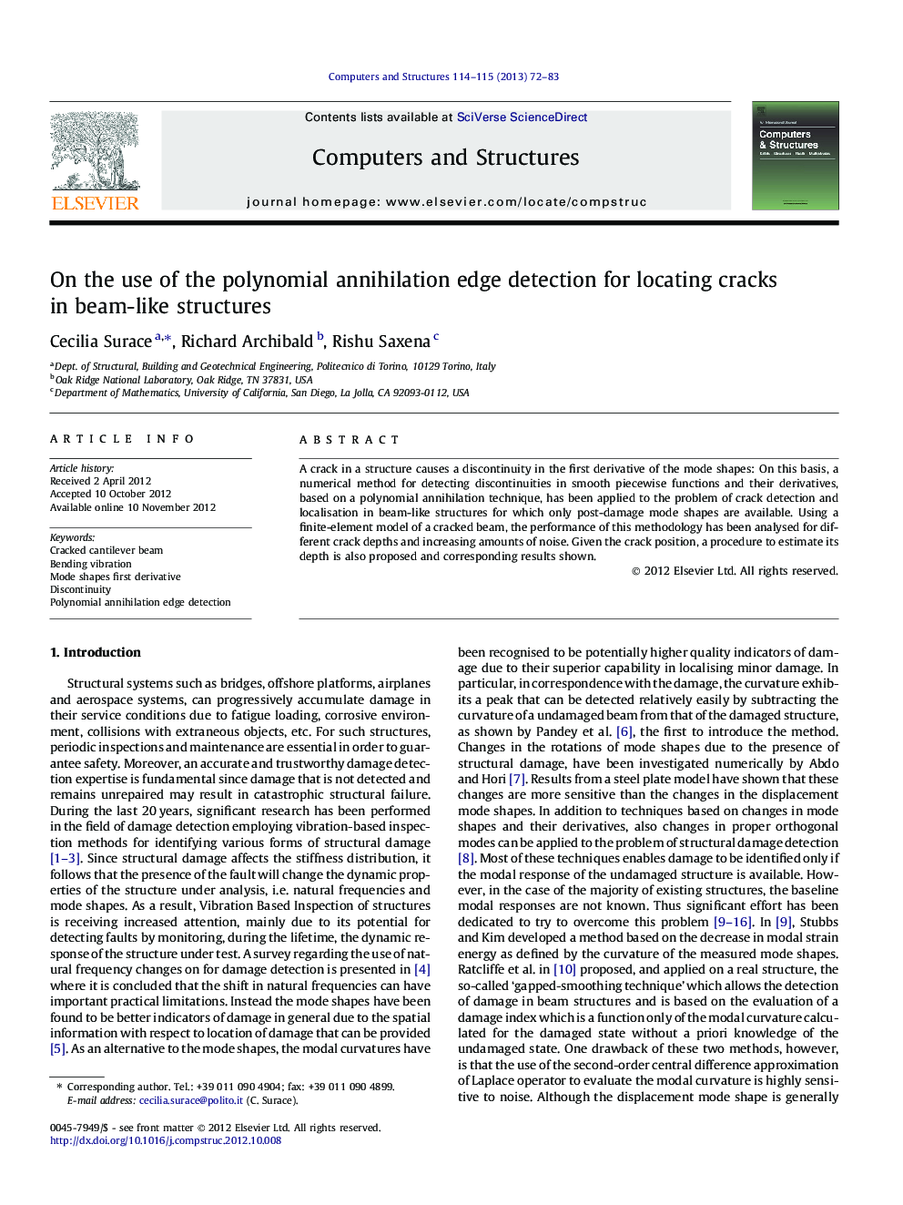 On the use of the polynomial annihilation edge detection for locating cracks in beam-like structures