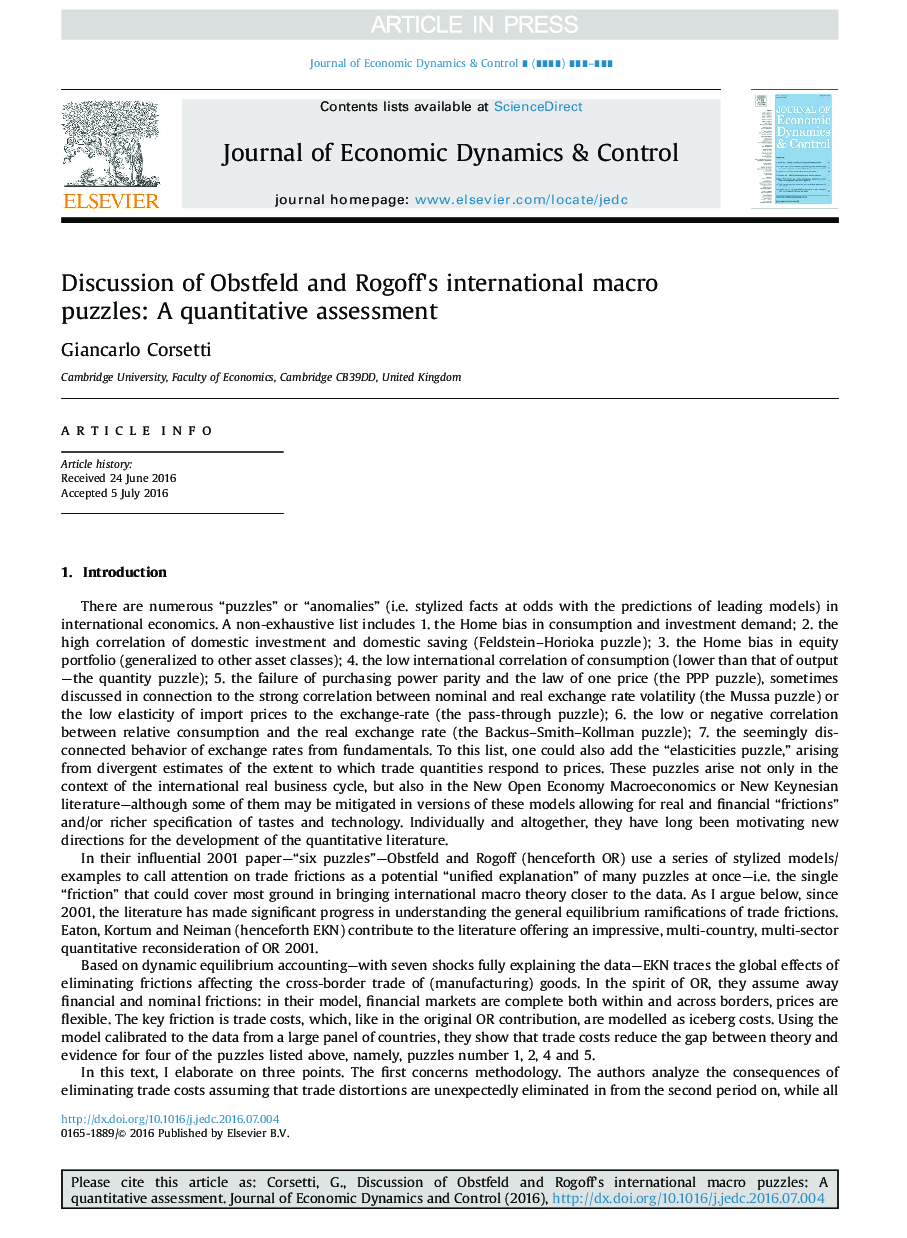 Comments on “Obstfeld and Rogoff×³s international macro puzzles: a quantitative assessment” by J. Eaton, S. Kortum and B. Neiman