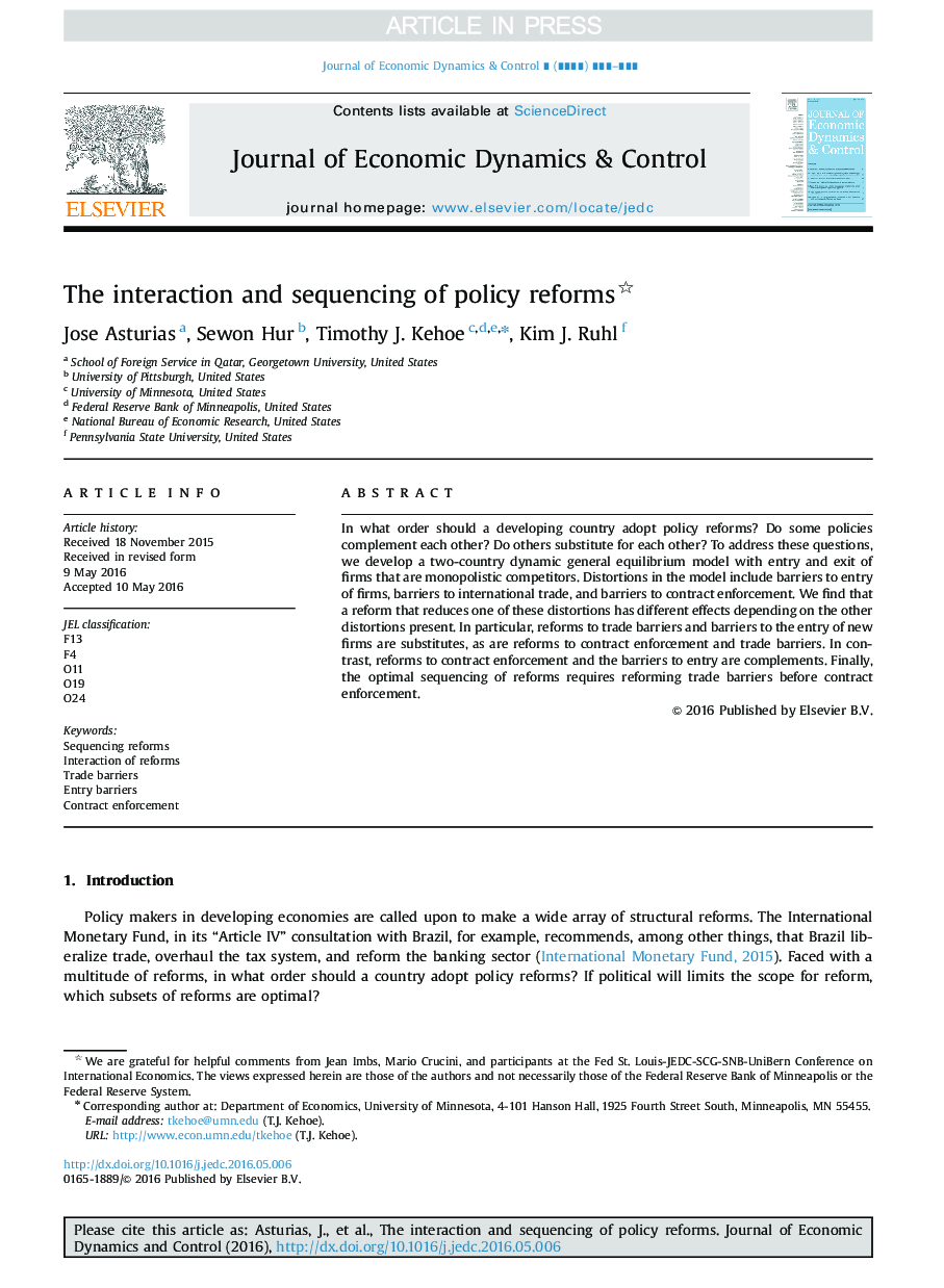 The interaction and sequencing of policy reforms