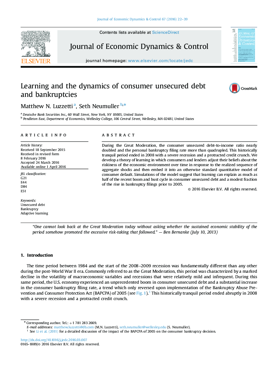 Learning and the dynamics of consumer unsecured debt and bankruptcies