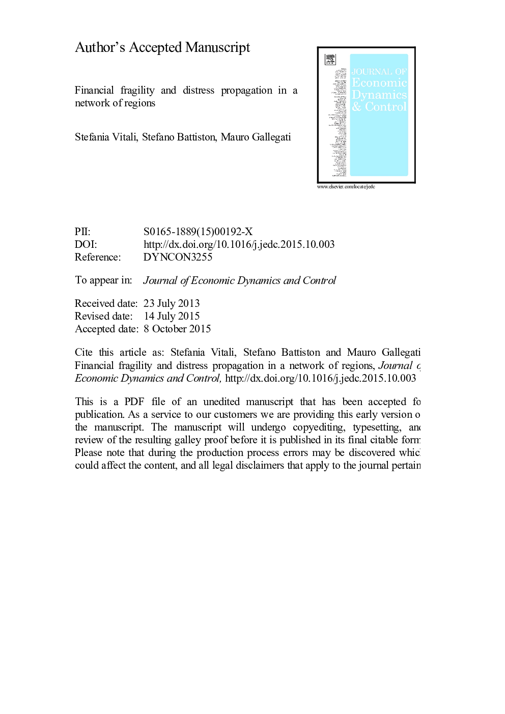 Financial fragility and distress propagation in a network of regions