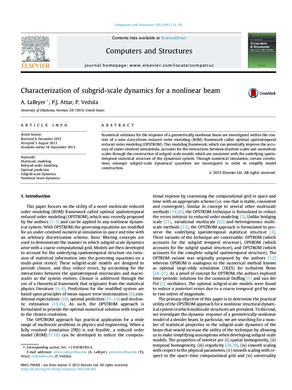 Characterization of subgrid-scale dynamics for a nonlinear beam