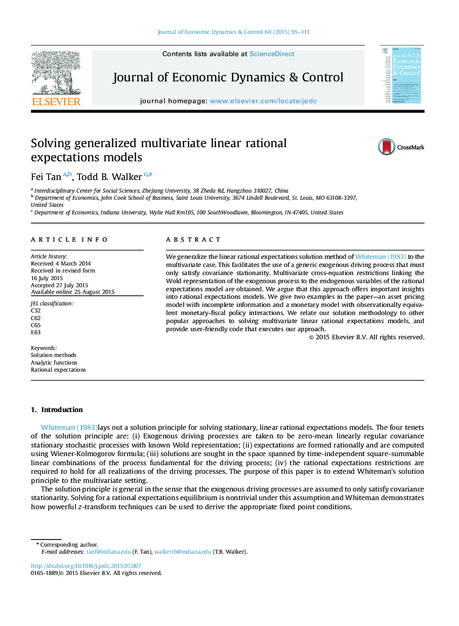 Solving generalized multivariate linear rational expectations models