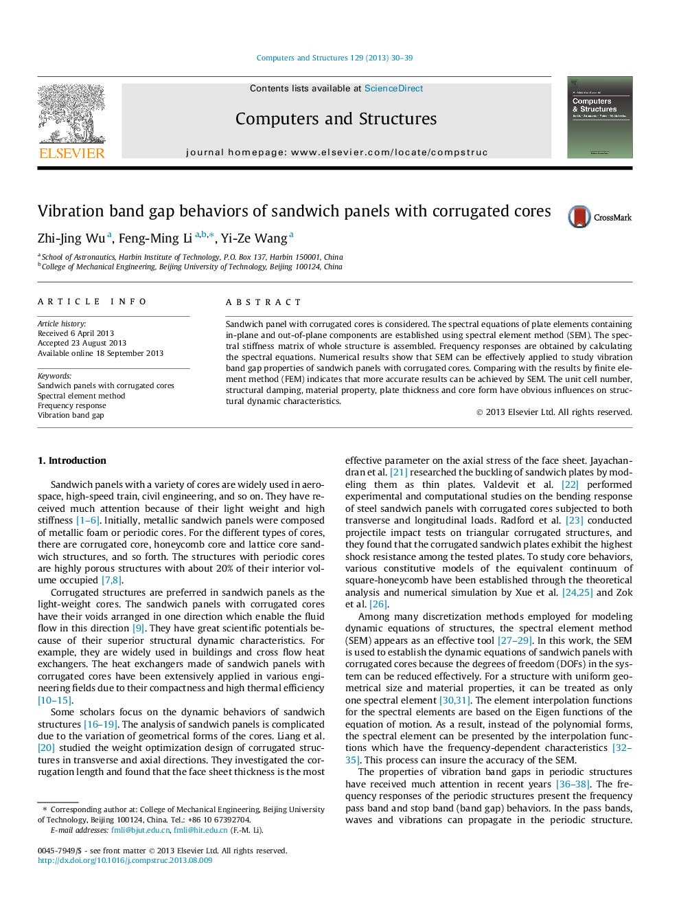 Vibration band gap behaviors of sandwich panels with corrugated cores