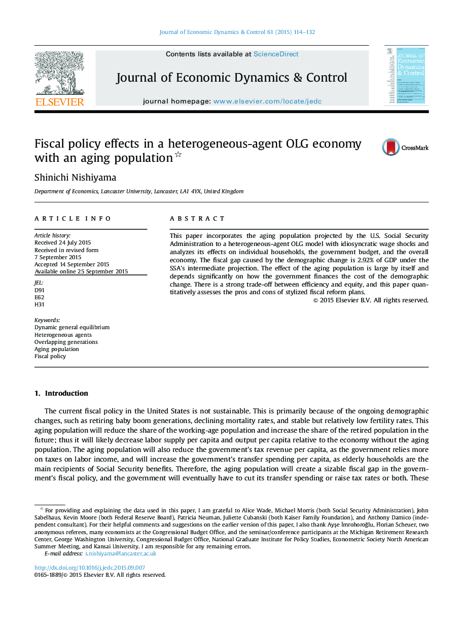 Fiscal policy effects in a heterogeneous-agent OLG economy with an aging population