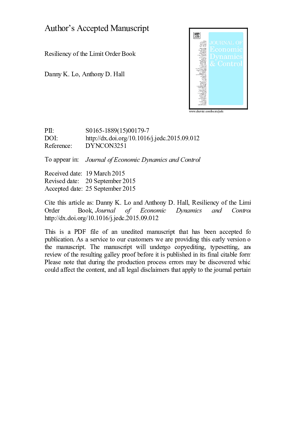 Resiliency of the limit order book