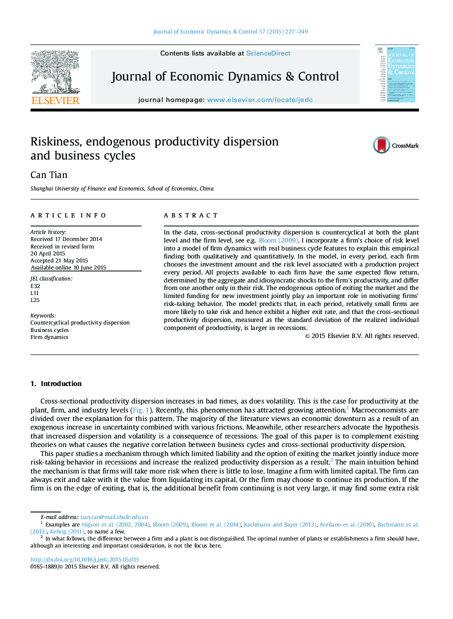 Riskiness, endogenous productivity dispersion and business cycles