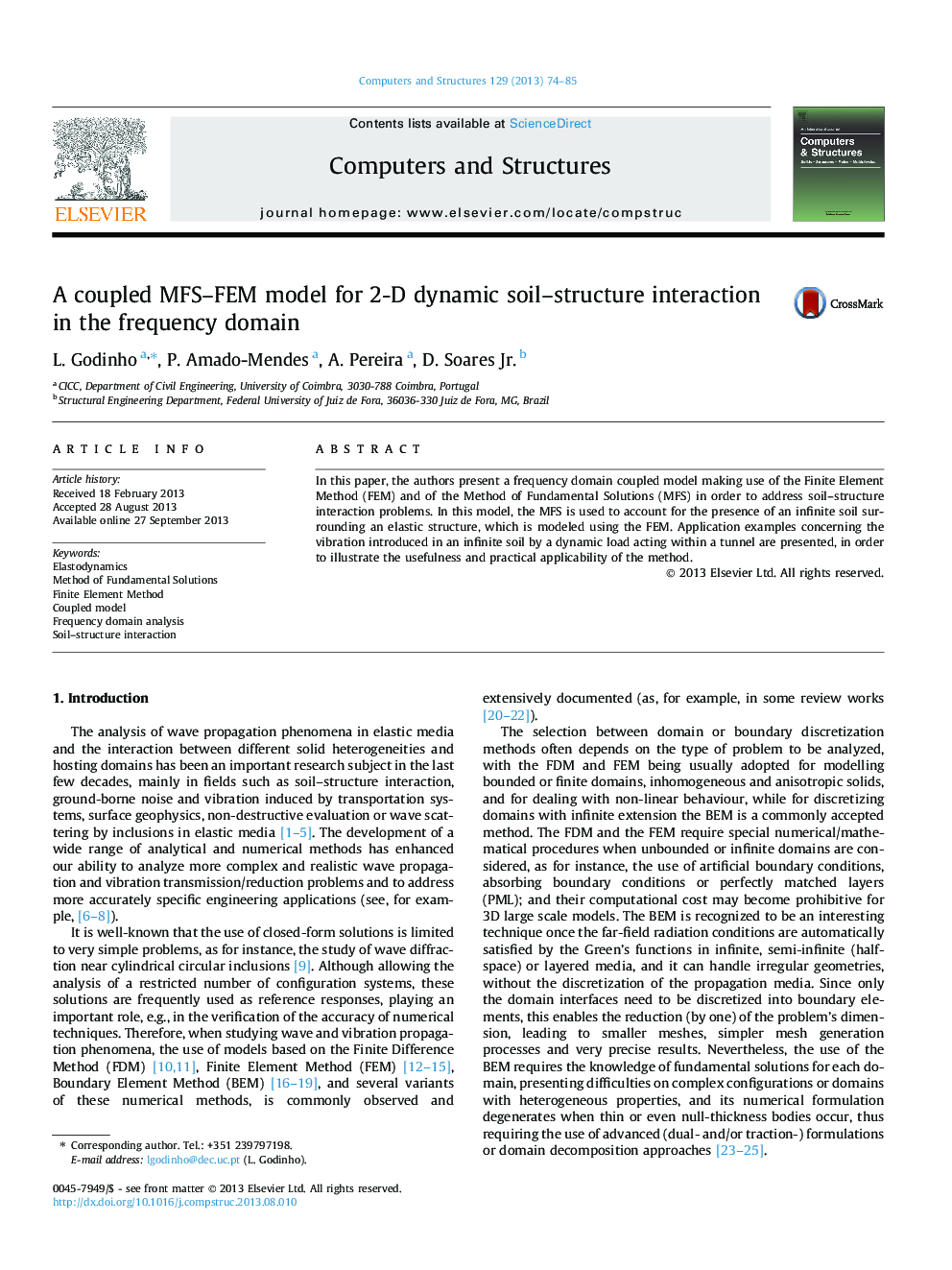 A coupled MFS–FEM model for 2-D dynamic soil–structure interaction in the frequency domain