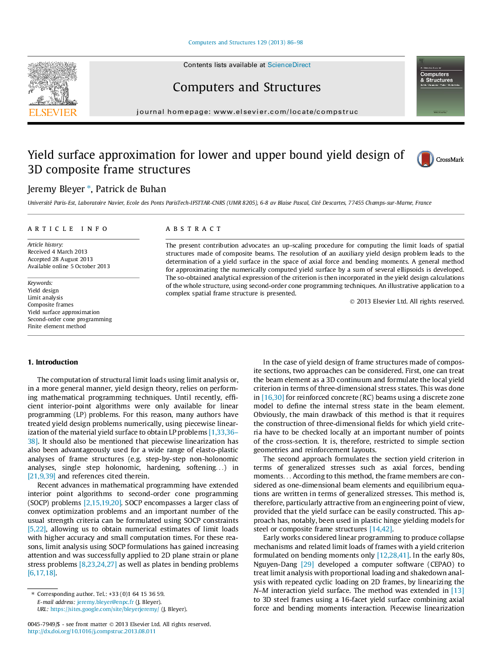 Yield surface approximation for lower and upper bound yield design of 3D composite frame structures