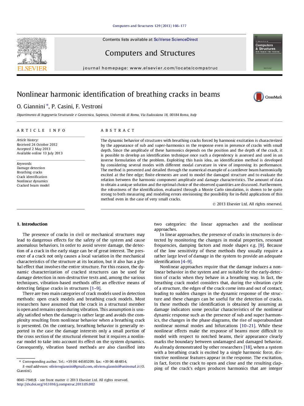 Nonlinear harmonic identification of breathing cracks in beams