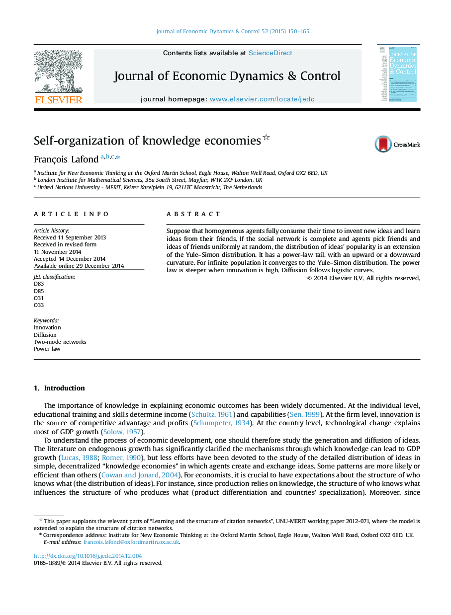 Self-organization of knowledge economies