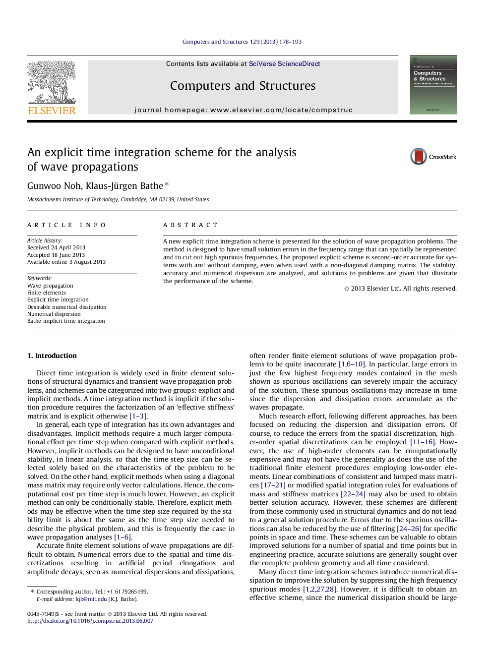 An explicit time integration scheme for the analysis of wave propagations