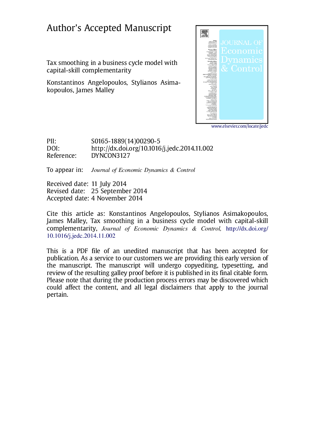 Tax smoothing in a business cycle model with capital-skill complementarity