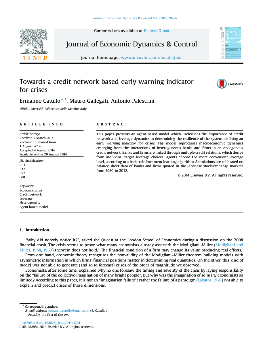 Towards a credit network based early warning indicator for crises