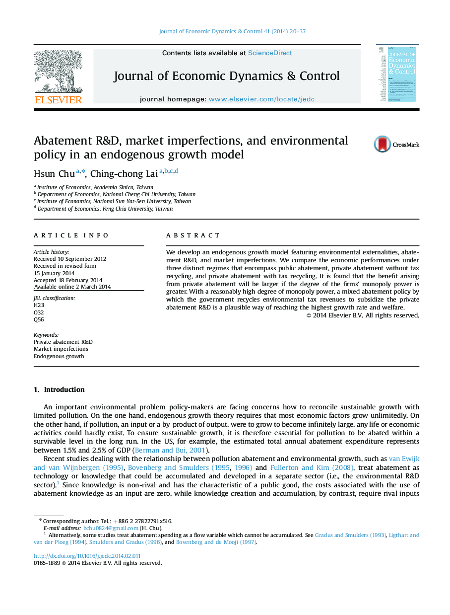 Abatement R&D, market imperfections, and environmental policy in an endogenous growth model